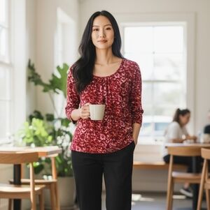 Talbots Red and Pink Patterned Blouse
